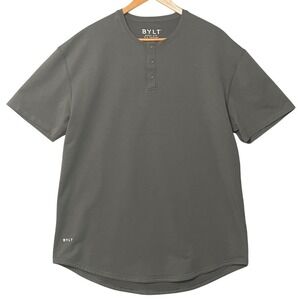 BYLT Men's Gray Drop Cut Short Sleeve Henley Lux XL T-Shirt Workout Gym